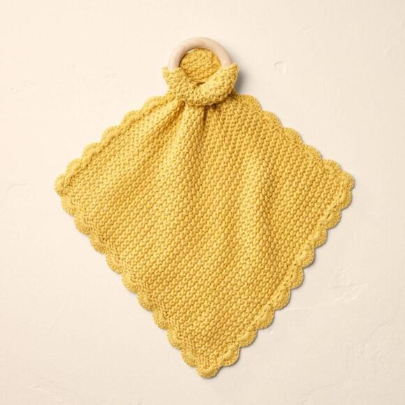 Other - Soft Knit Baby Security Blanket with Wood Ring Mustard Yellow - Hearth & Hand